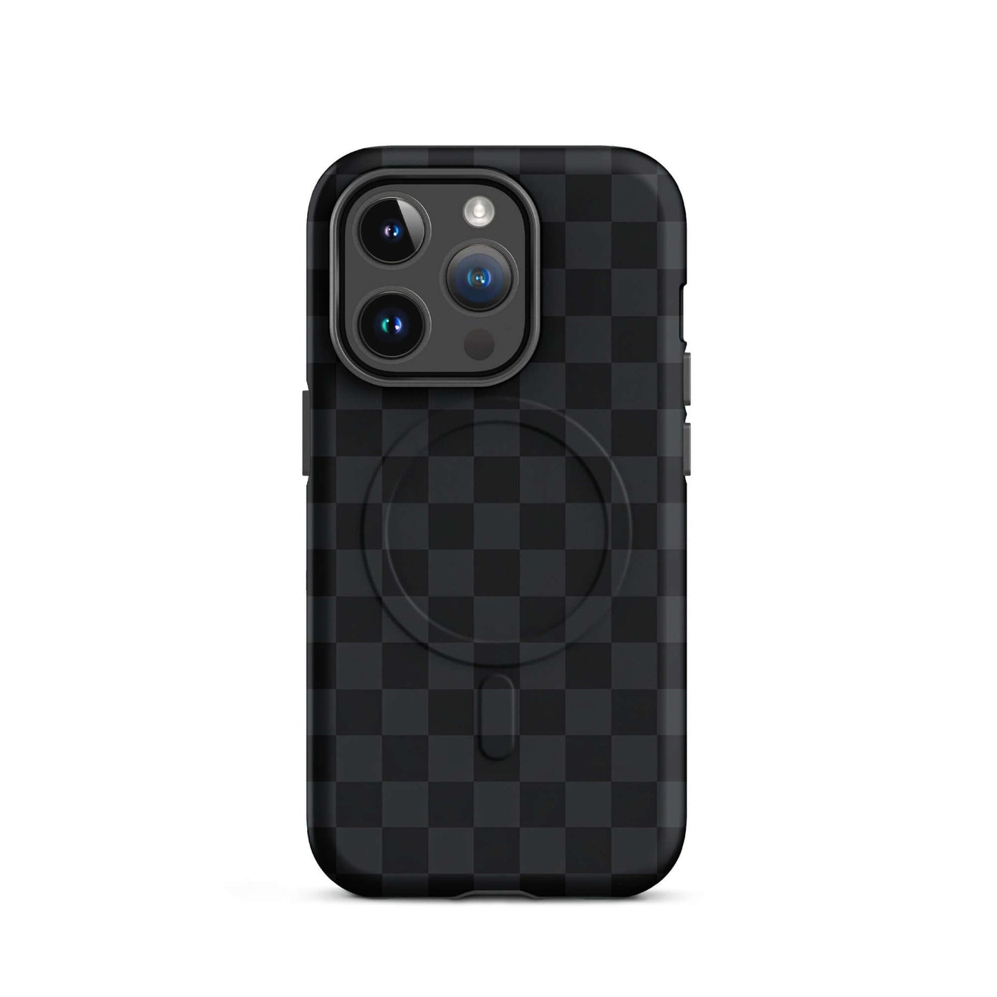 Magnetic Phone Case for iPhone with black and charcoal checkered design, offering sleek protection and modern style.