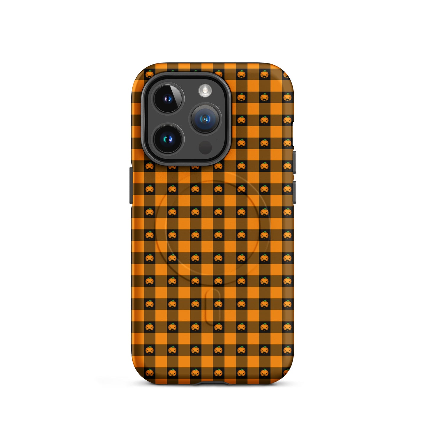 Magnetic Phone Case for iPhone with Halloween pumpkin gingham design