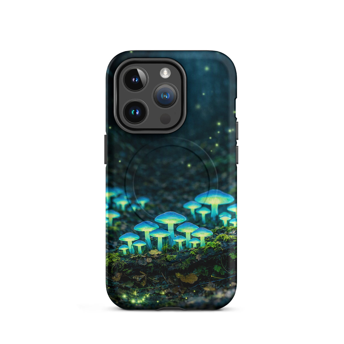 Magnetic Phone Case with glowing bioluminescent forest mushrooms for iPhone.