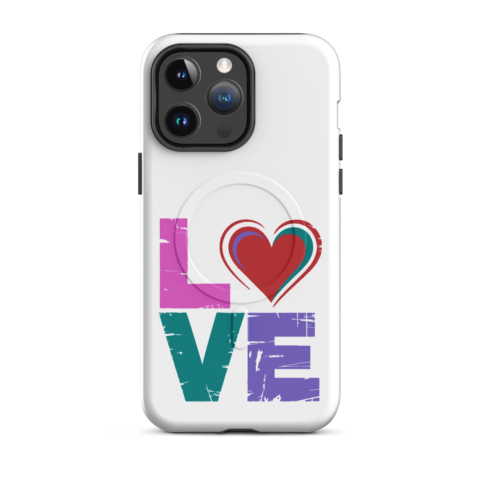 Love Magnetic Dual-Layer Tough Case for iPhone, Apple iPhone Case with a colorful love design.