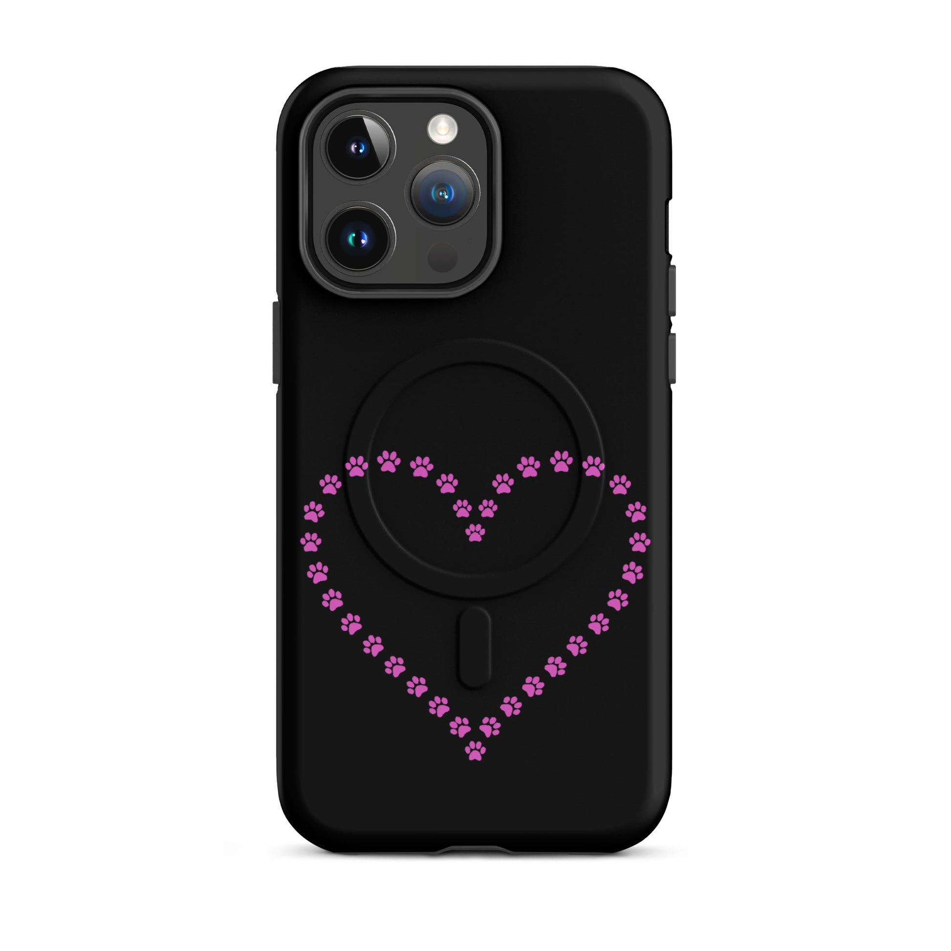 Magnetic Phone Case for iPhone featuring a paw print heart design, perfect for pet lovers.