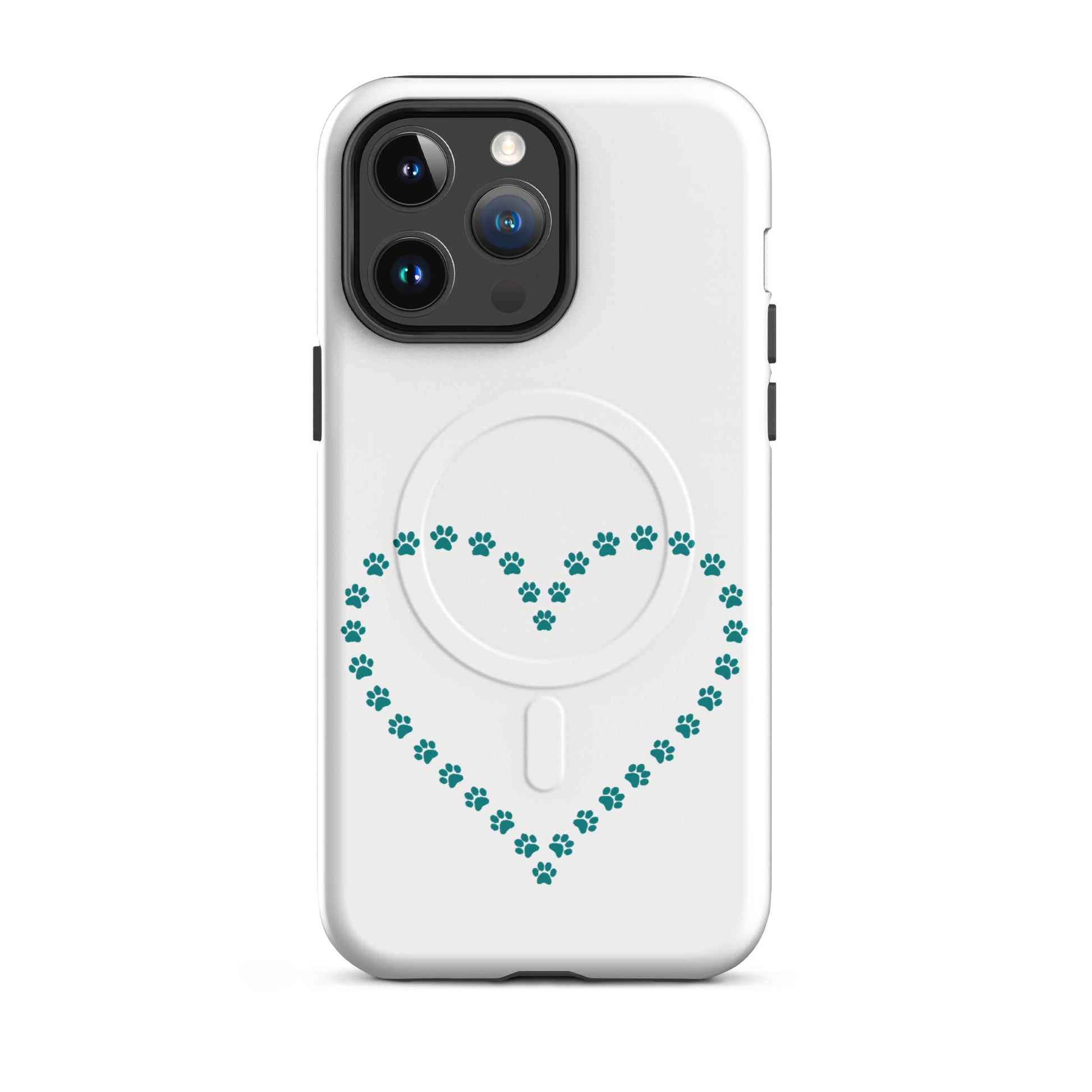 Magnetic Phone Case with a heart design made of paw prints, perfect for pet lovers and animal enthusiasts.