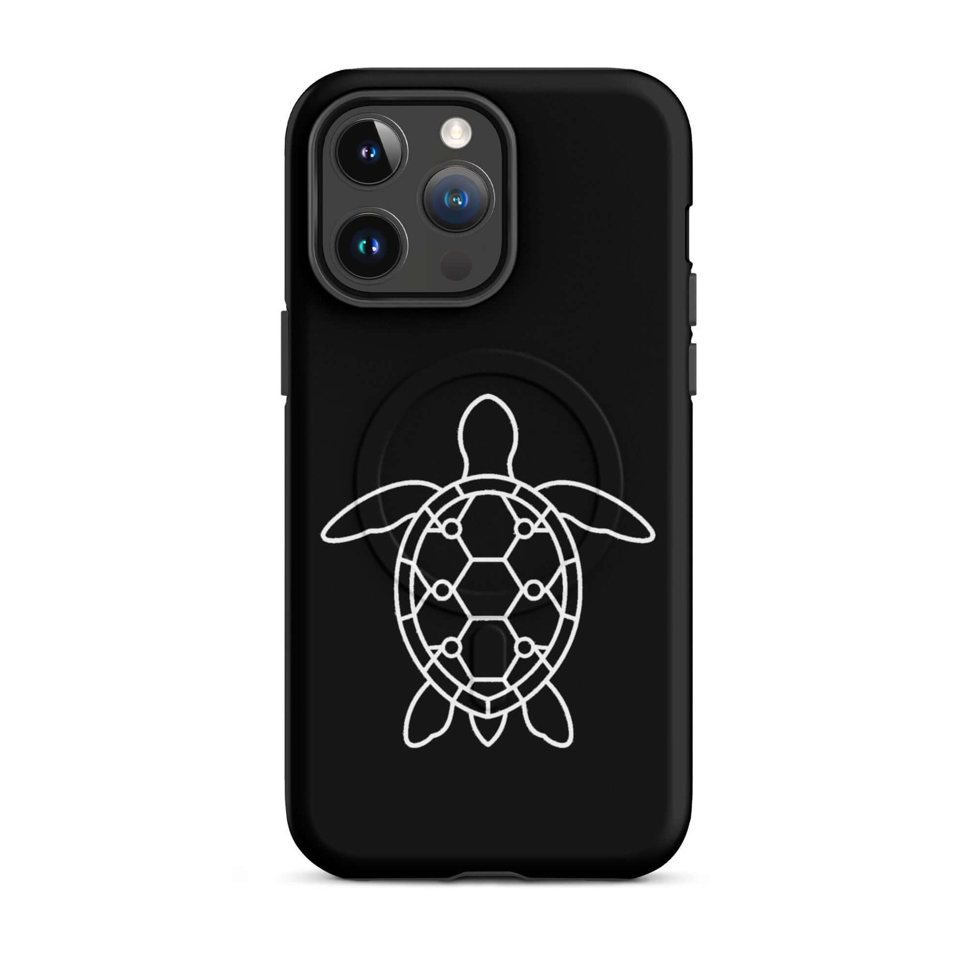 Magnetic Phone Case featuring a minimalist sea turtle silhouette and geometric pattern for modern iPhone design.