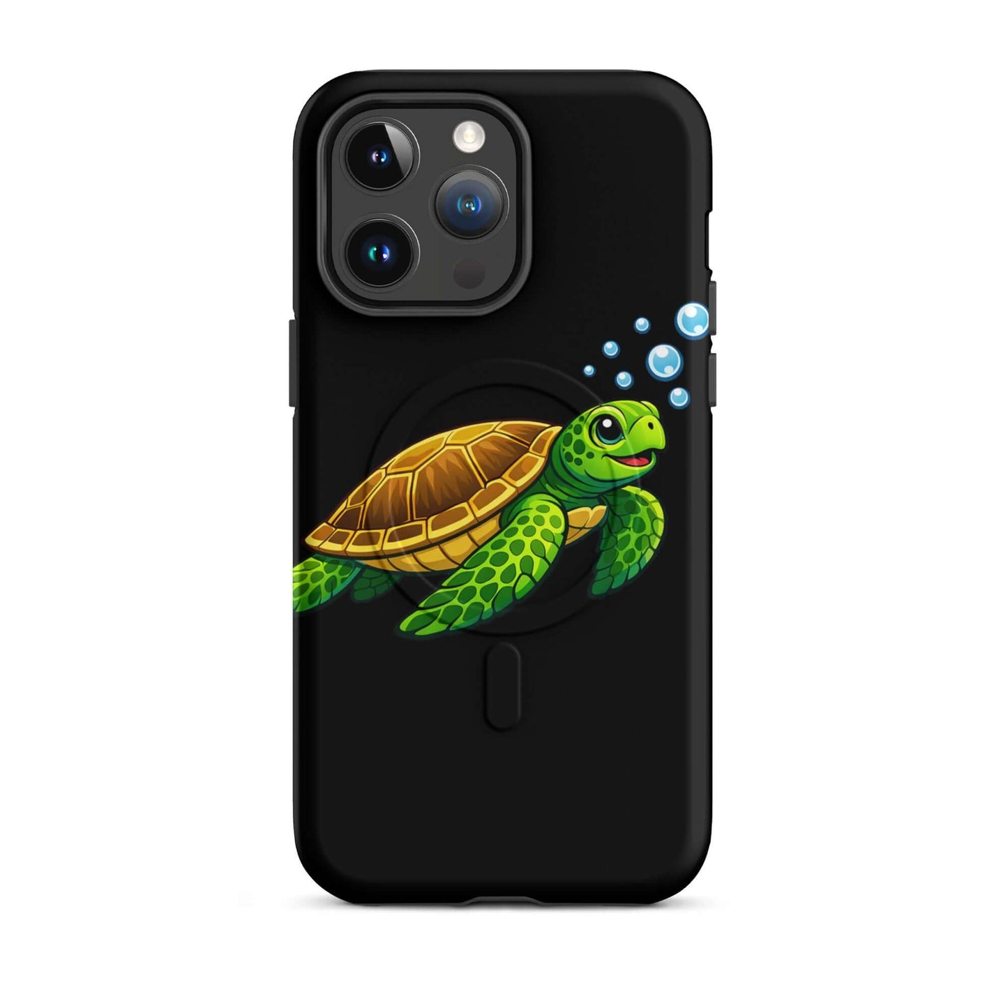 Magnetic Phone Case featuring vibrant sea turtle artwork with bubbles and playful design.