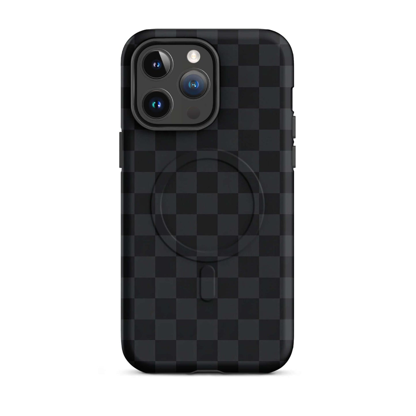 Magnetic Phone Case with black and charcoal checkered design for iPhone, sleek and stylish protection.