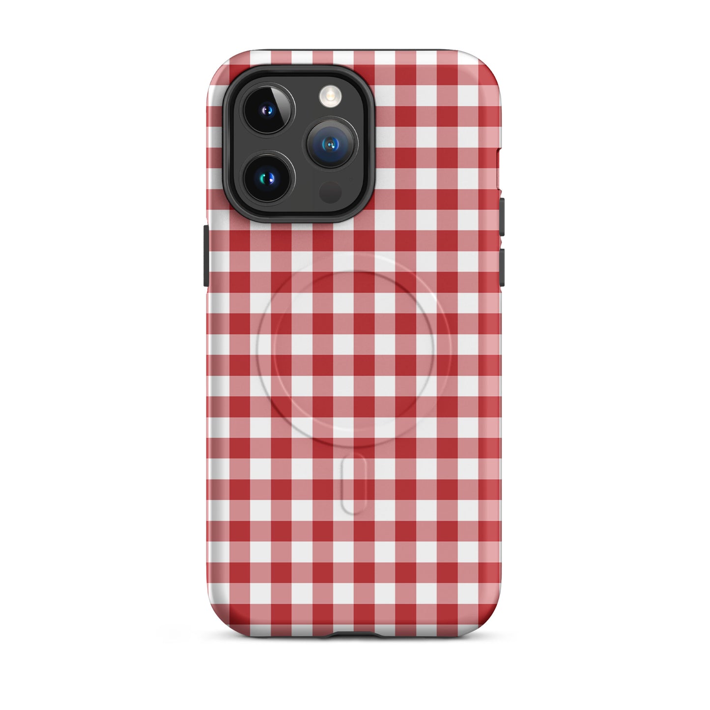 Magnetic Phone Case with red-and-white gingham pattern offers style and durability for chic device protection.