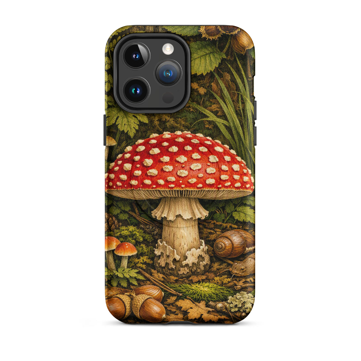 Magnetic Phone Case featuring vivid Amanita muscaria mushroom illustration for iPhone.