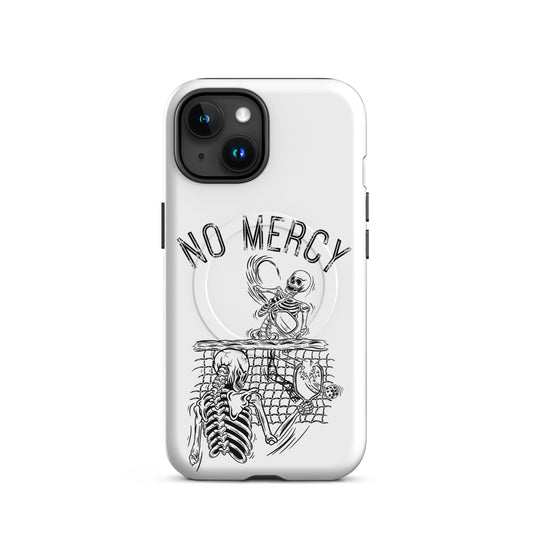 Pickleball iPhone Magnetic Case featuring 'No Mercy' design with skeletons, perfect for aggressive players.