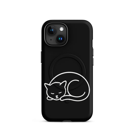 Magnetic Phone Case with minimalist curled-up cat design for iPhone, offering dual-layer protection.