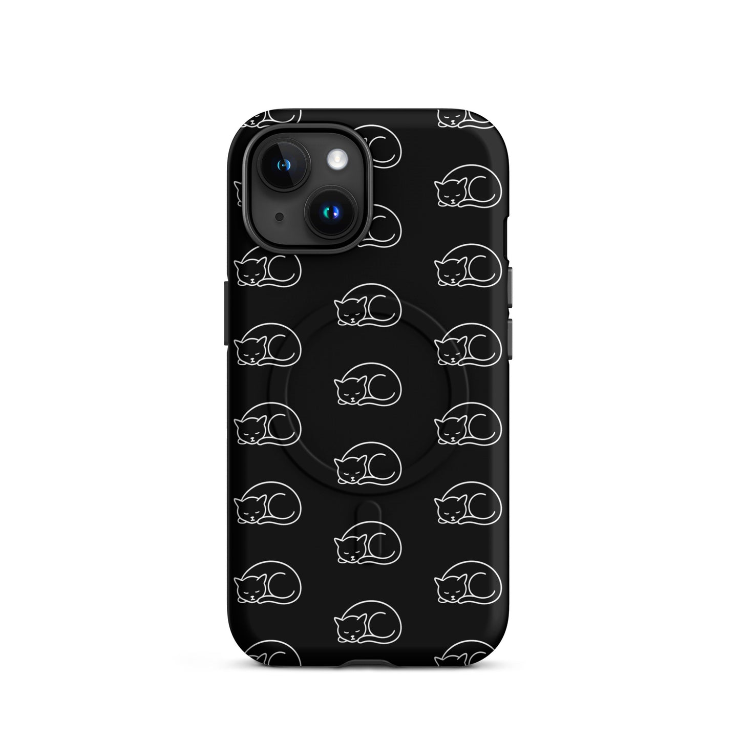 Magnetic Phone Case for iPhone with a curled-up cat pattern for feline fans.