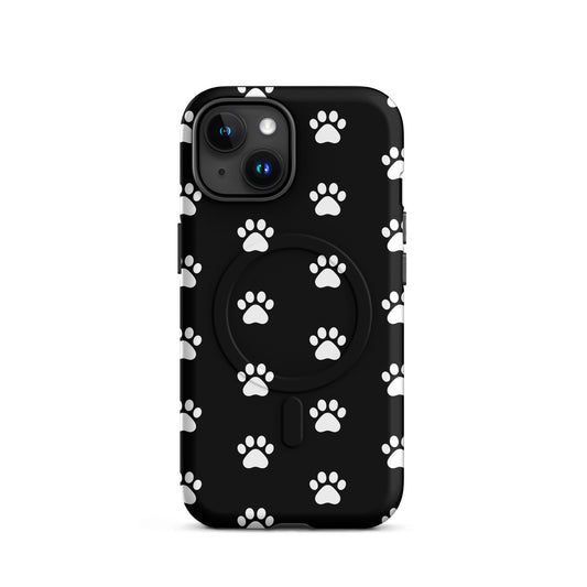 Magnetic Phone Case featuring a paw print design on a black background for pet lovers.