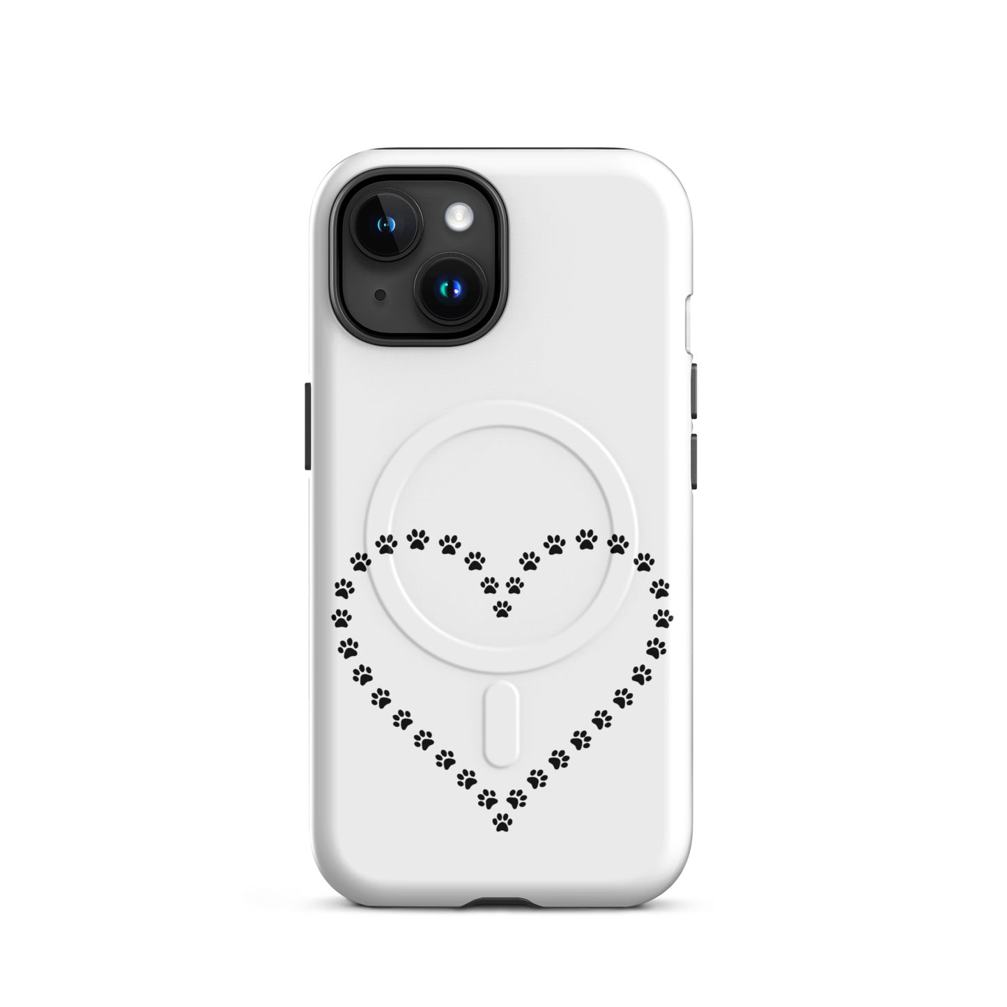 Magnetic Phone Case for iPhone with paw print heart design, perfect for pet lovers.