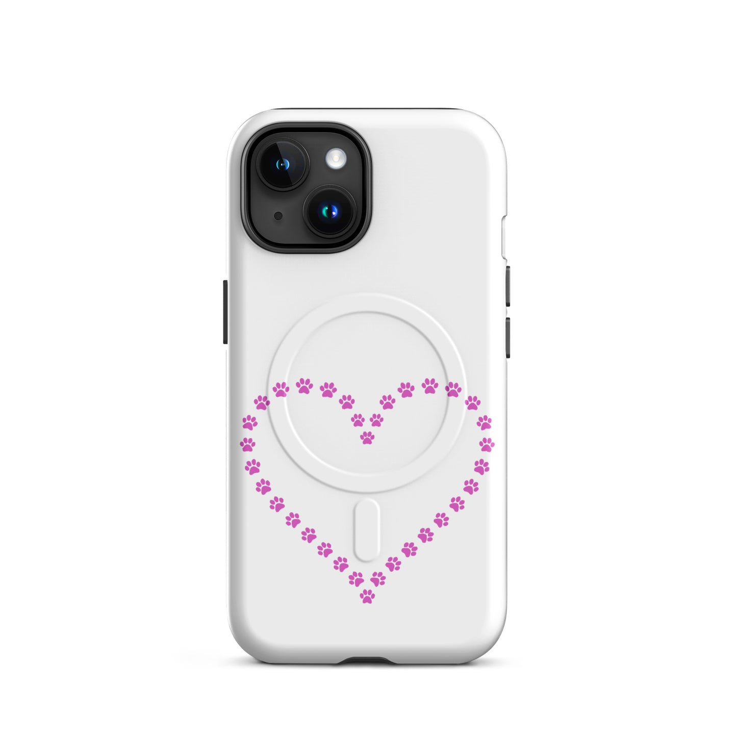 Magnetic Phone Case featuring whimsical paw print heart design for pet lovers.