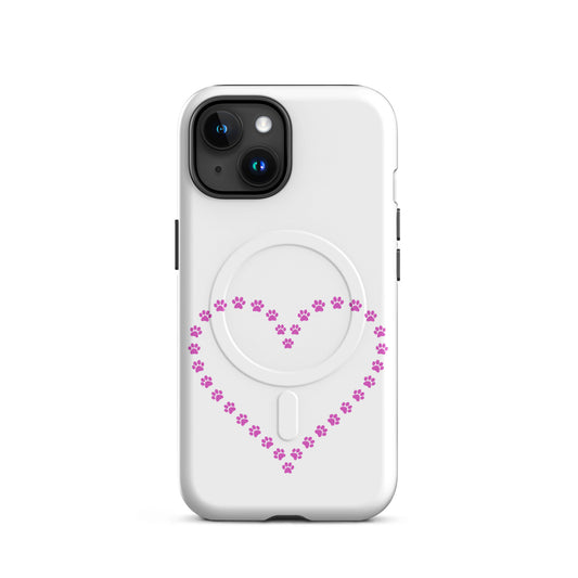 Magnetic Phone Case featuring whimsical paw print heart design for pet lovers.