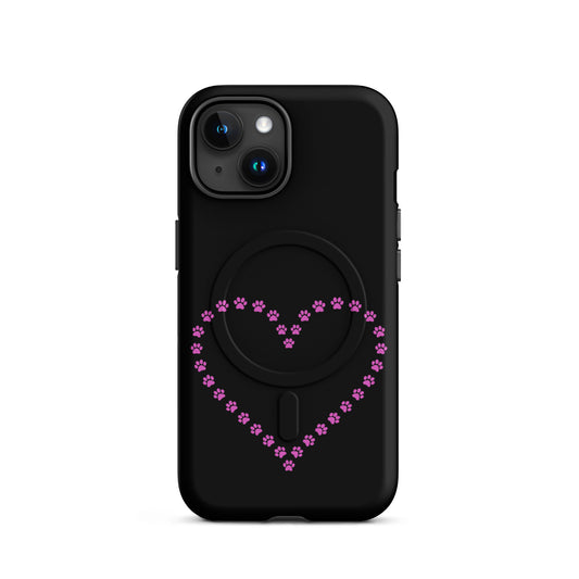 Magnetic Phone Case featuring a paw print heart design, perfect for pet lovers and animal enthusiasts.