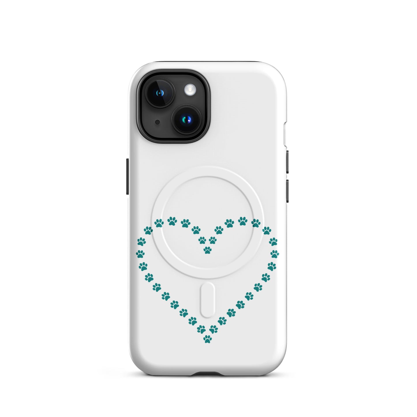 Magnetic Phone Case for iPhone featuring a heart made of paw prints, perfect for pet lovers.