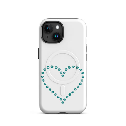 Magnetic Phone Case for iPhone featuring a heart made of paw prints, perfect for pet lovers.