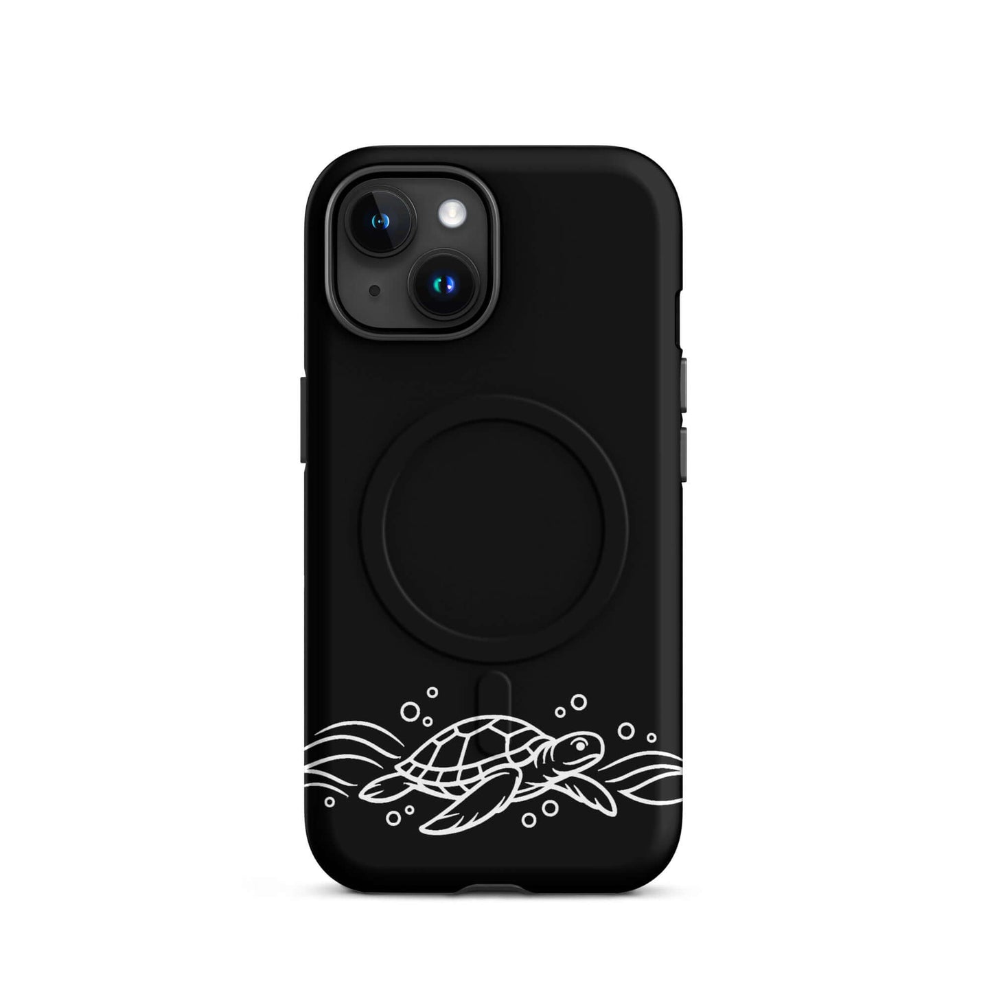 Magnetic Phone Case for iPhone featuring a minimalist sea turtle design with waves and bubbles.