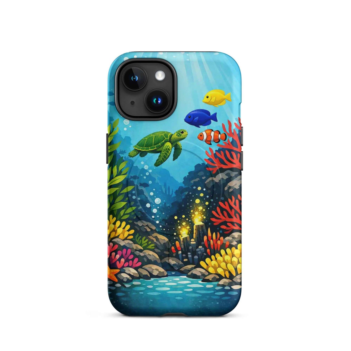 Magnetic Phone Case featuring vibrant sea turtle and coral reef design for ocean lovers with everyday protection.