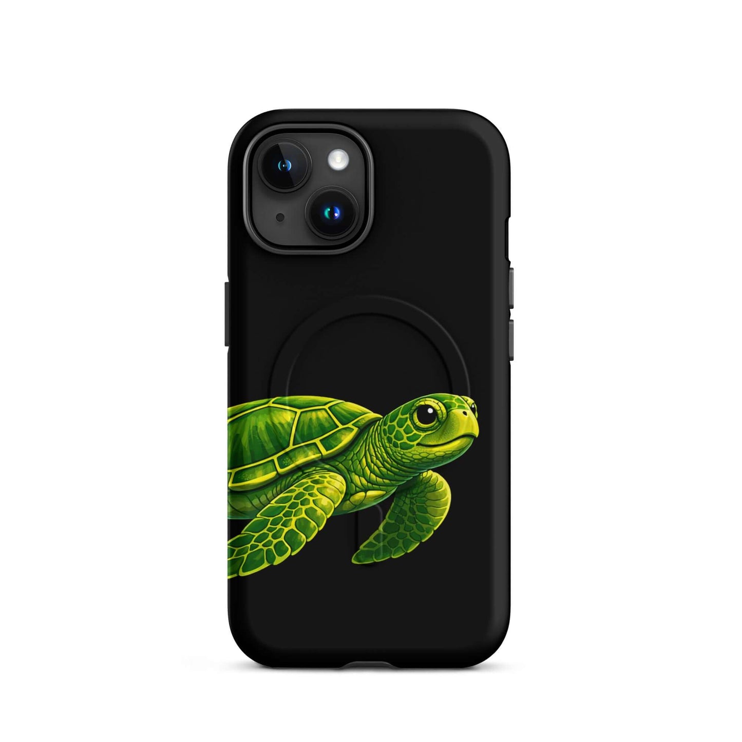 Magnetic Phone Case featuring a vibrant sea turtle design on a black background, combining style and protection.