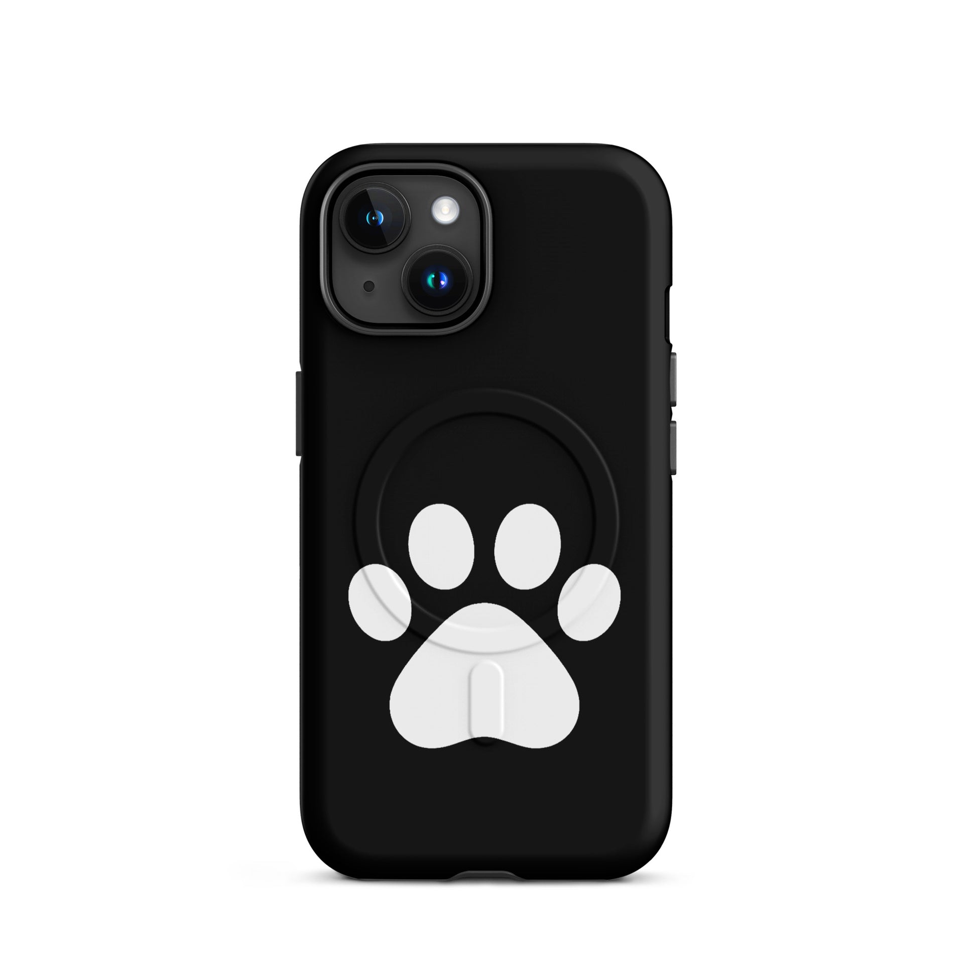 Magnetic Phone Case featuring a minimalist black design with a white paw print for pet lovers.