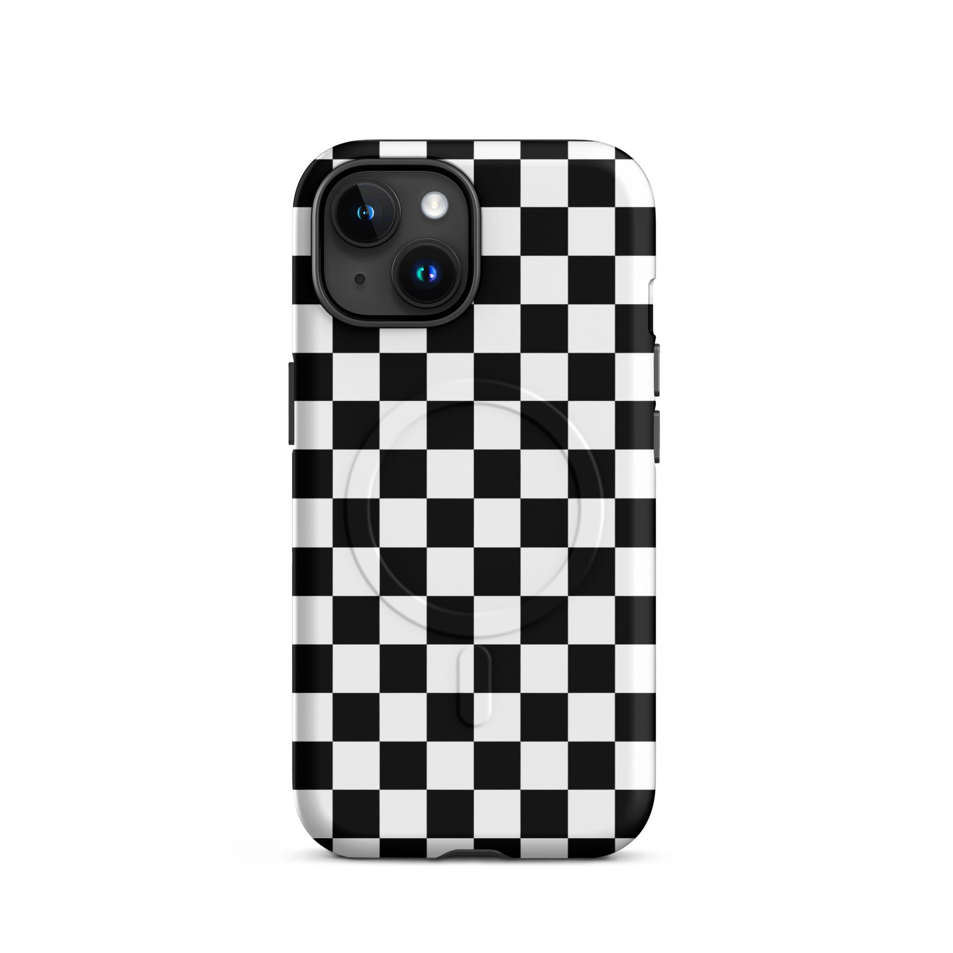 Magnetic Phone Case for iPhone with bold black-and-white checkered pattern, stylish protection, and playful racing vibe.