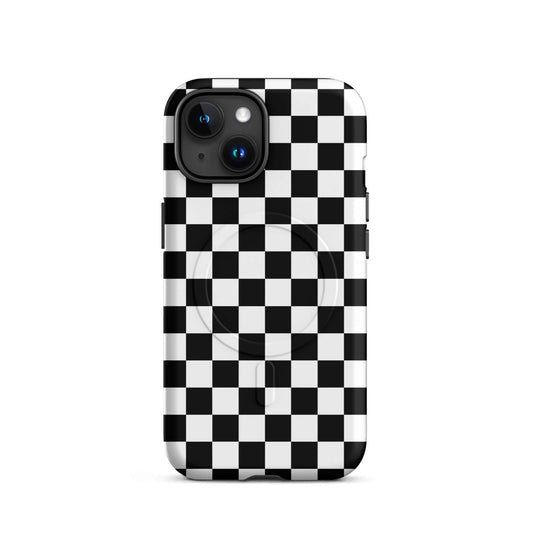 Magnetic Phone Case for iPhone with bold black-and-white checkered pattern, stylish protection, and playful racing vibe.