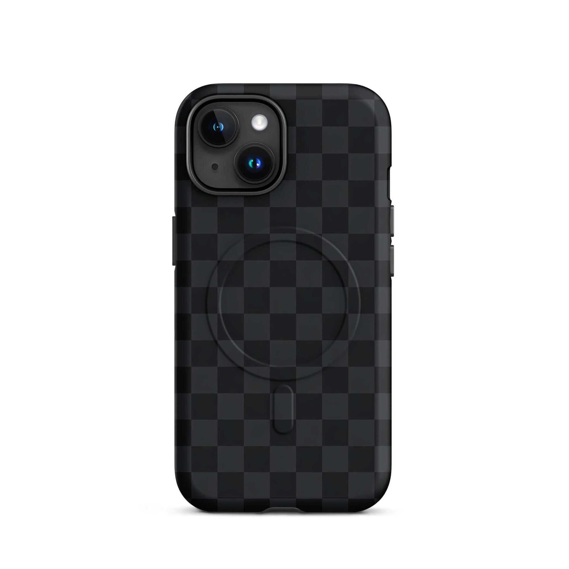 Magnetic Phone Case with black and charcoal checkered design for iPhone