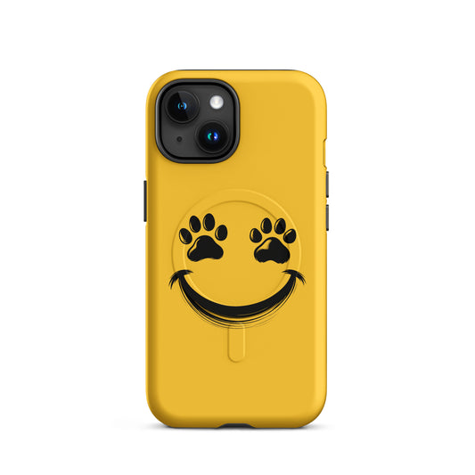 Magnetic Phone Case with smiley paw print design for iPhone, perfect for playful pet lovers who adore cheerful animal-themed accessories.