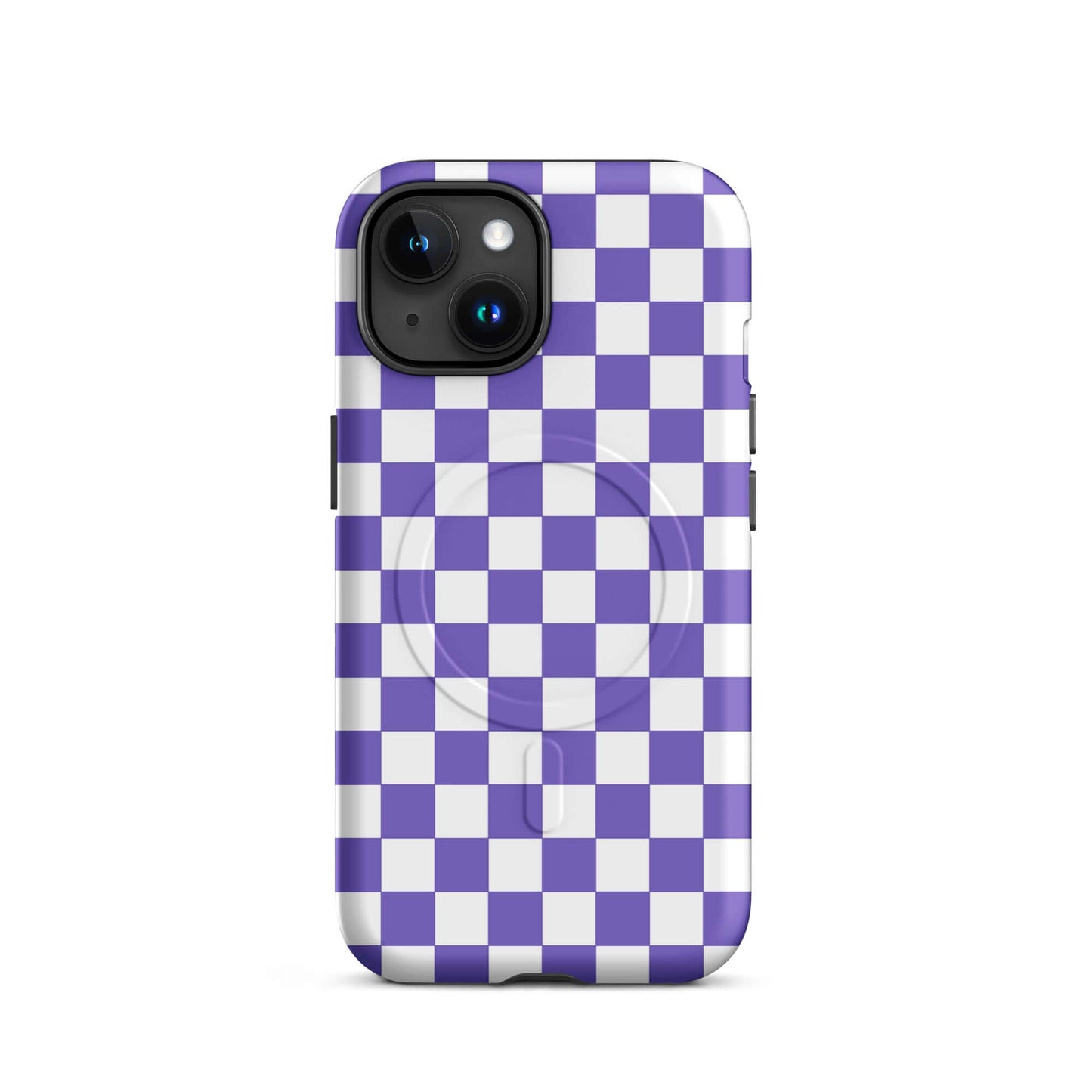 Magnetic Phone Case with purple and white checkered design for iPhone, adding fun and stylish personality to your device.