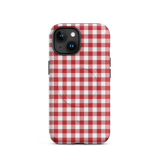Magnetic Phone Case in red gingham pattern providing style and premium protection for smartphones.
