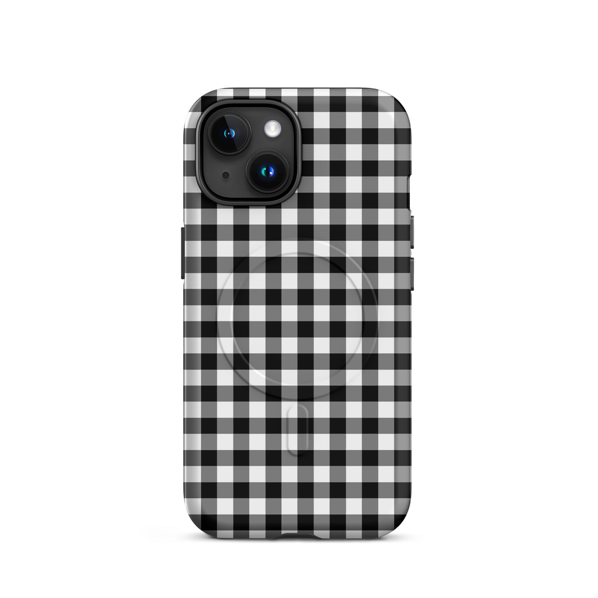 Magnetic Phone Case with black-and-white gingham pattern, designed for iPhone, combines style and protection.