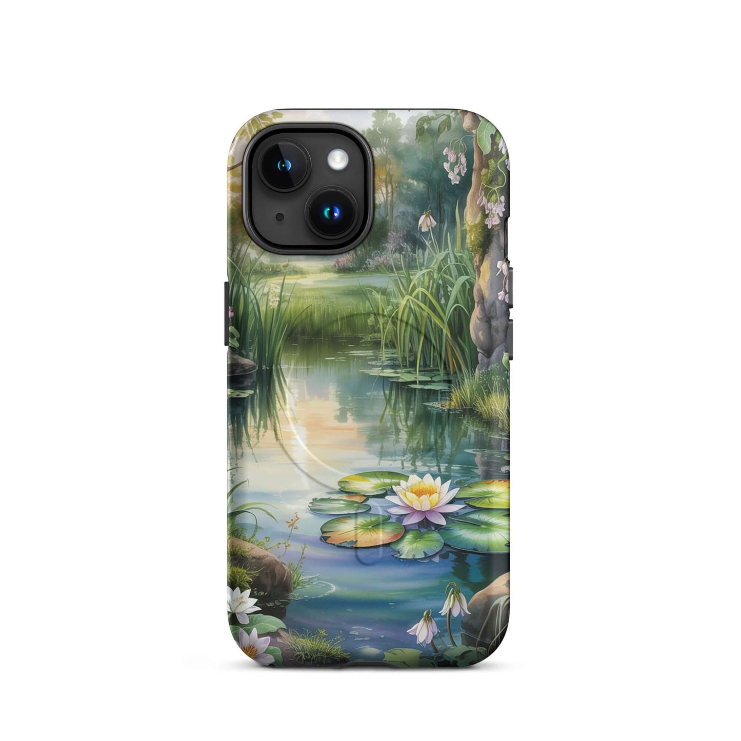 Magnetic Phone Case with tranquil pond design, iPhone accessory