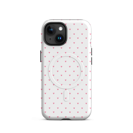 Magnetic Phone Case for iPhone with playful heart-dot pattern, minimalist and stylish design.