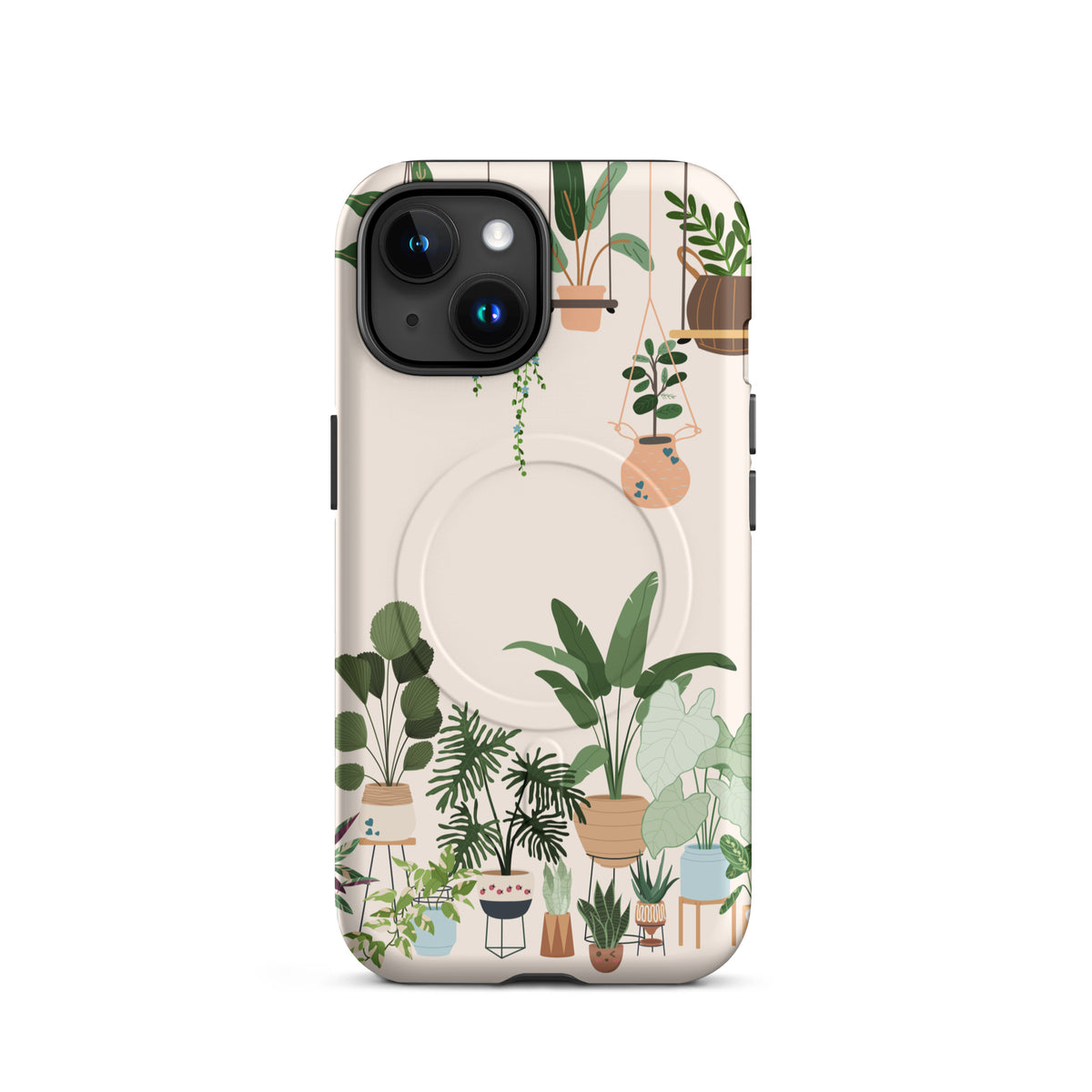 Magnetic Phone Case featuring botanical bliss with potted plants and hanging planters for iPhone.