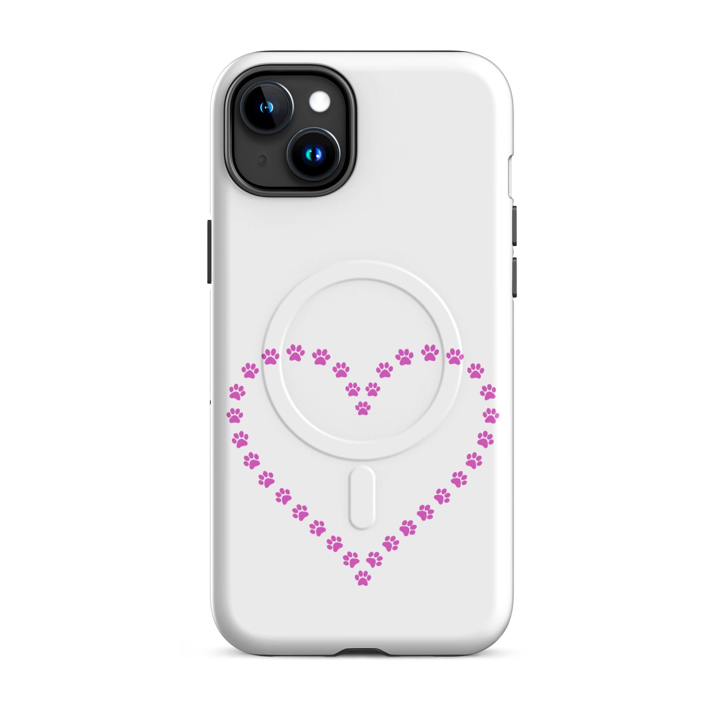 Magnetic Phone Case for iPhone with paw print heart design, perfect for pet lovers and minimalists.