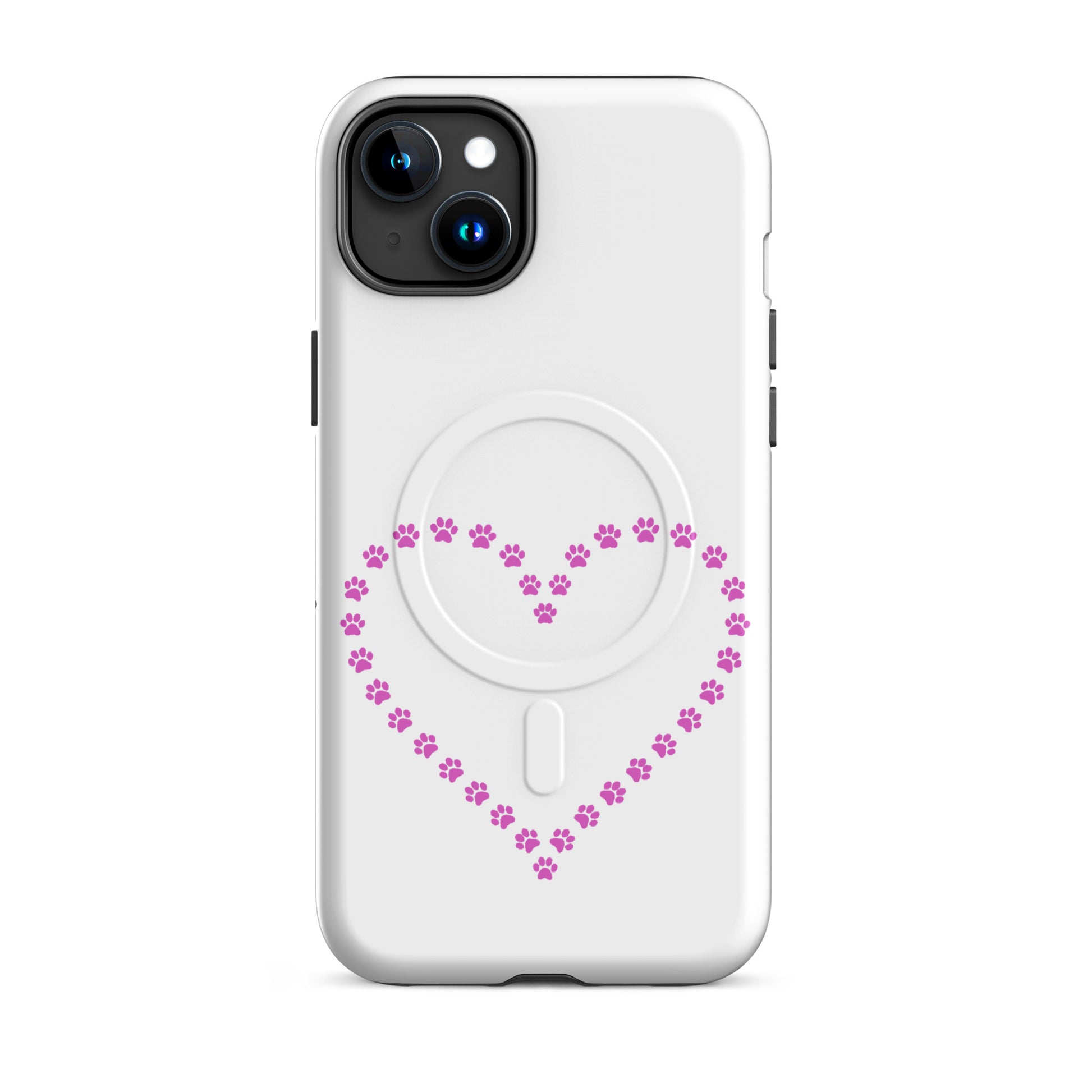 Magnetic Phone Case for iPhone with paw print heart design, perfect for pet lovers and minimalists.
