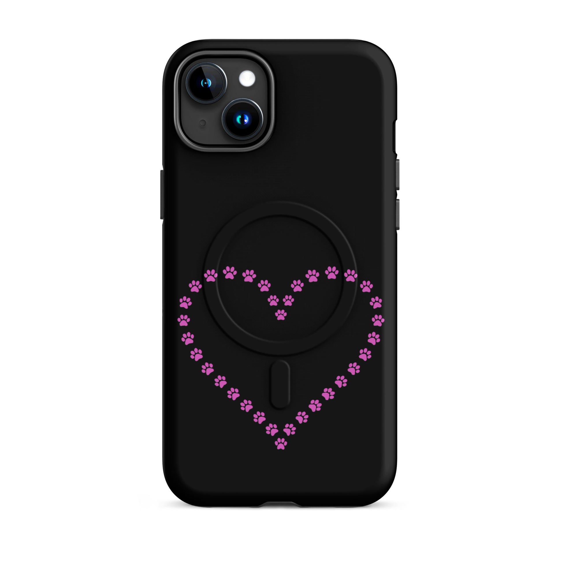 Magnetic Phone Case for iPhone featuring a heart design made of paw prints for pet lovers.