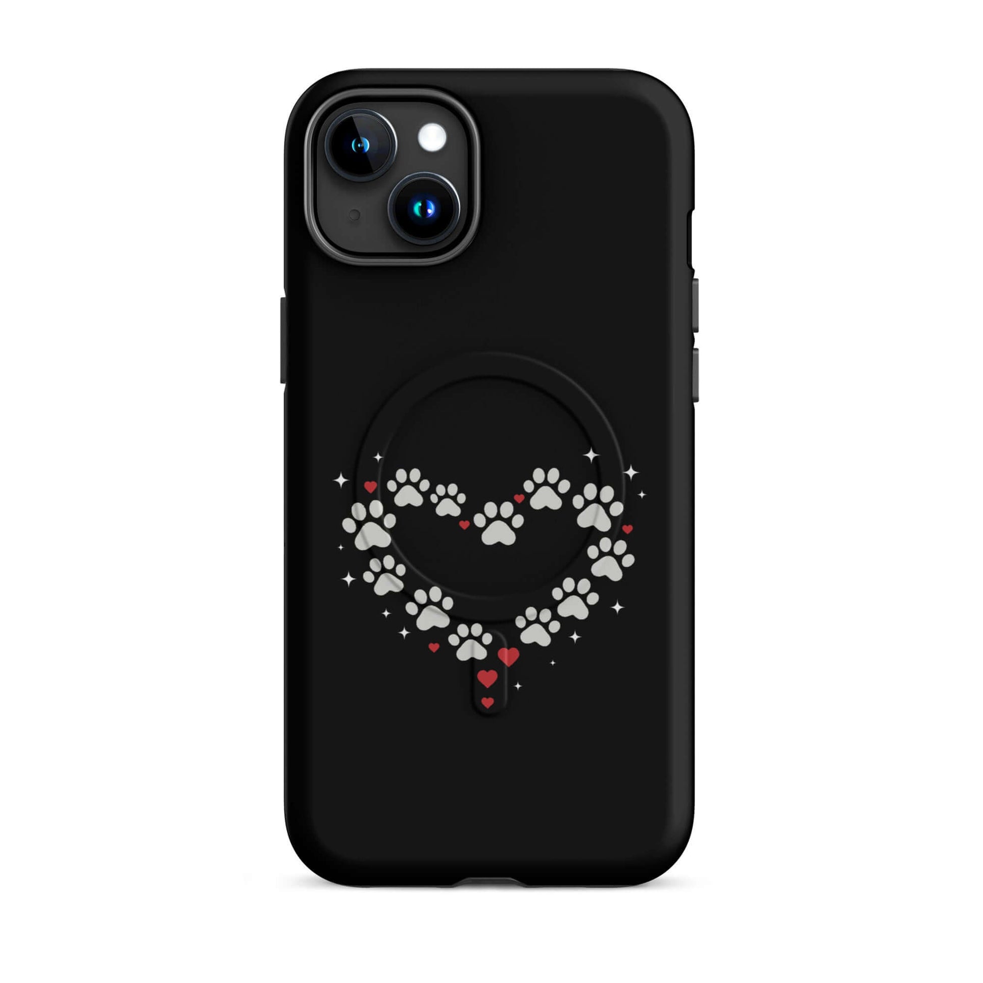 Magnetic Phone Case featuring a paw-print heart design on a black background, perfect for animal lovers.