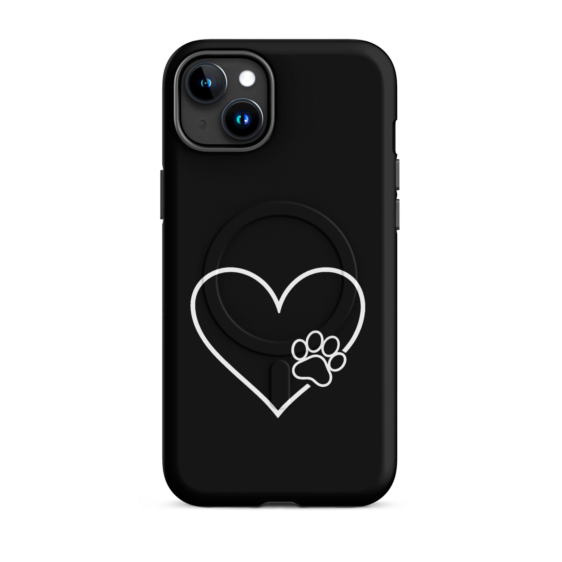 Magnetic Phone Case with Heart and Paw Print Design for iPhone.