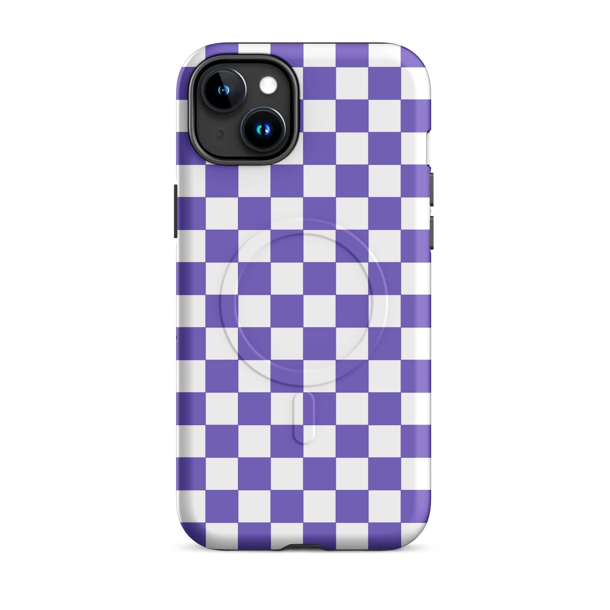 Purple and white checkered Magnetic Phone Case for iPhone, adds style and personality, perfect for a playful and bold look.