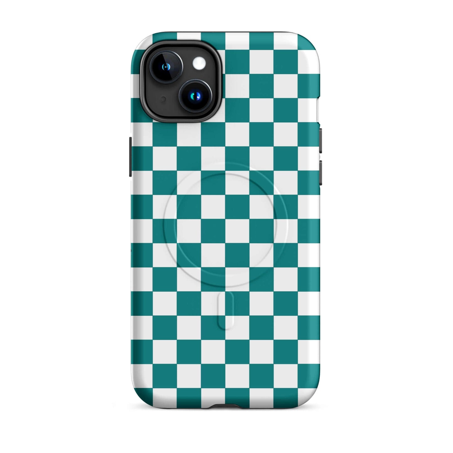 Magnetic Phone Case in teal and white checkered design adding style and personality to your mobile device.