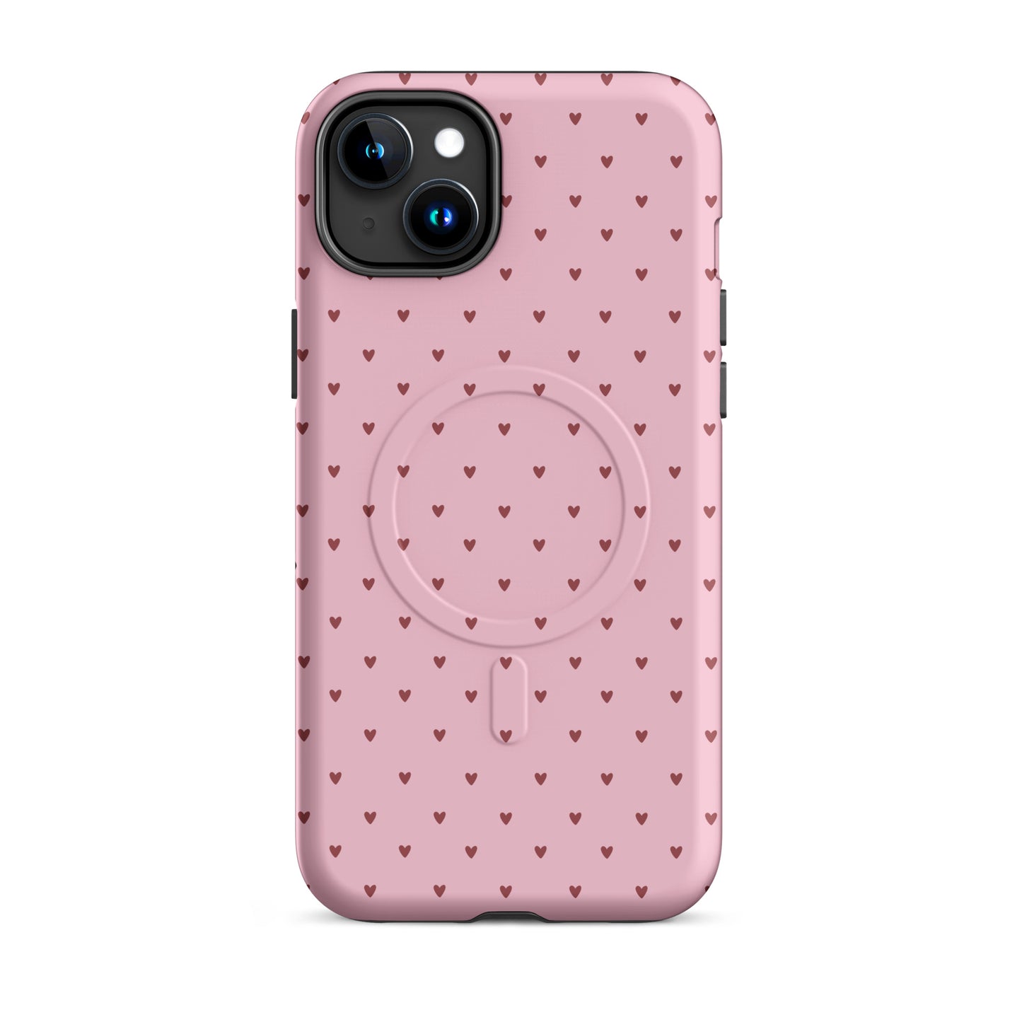 Magnetic Phone Case for iPhone with heart-dot pattern on pink background, featuring cute and stylish design