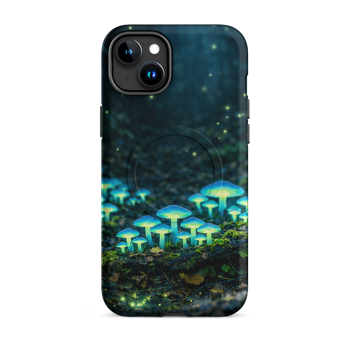 Magnetic Phone Case with glowing bioluminescent forest mushrooms design for iPhone.