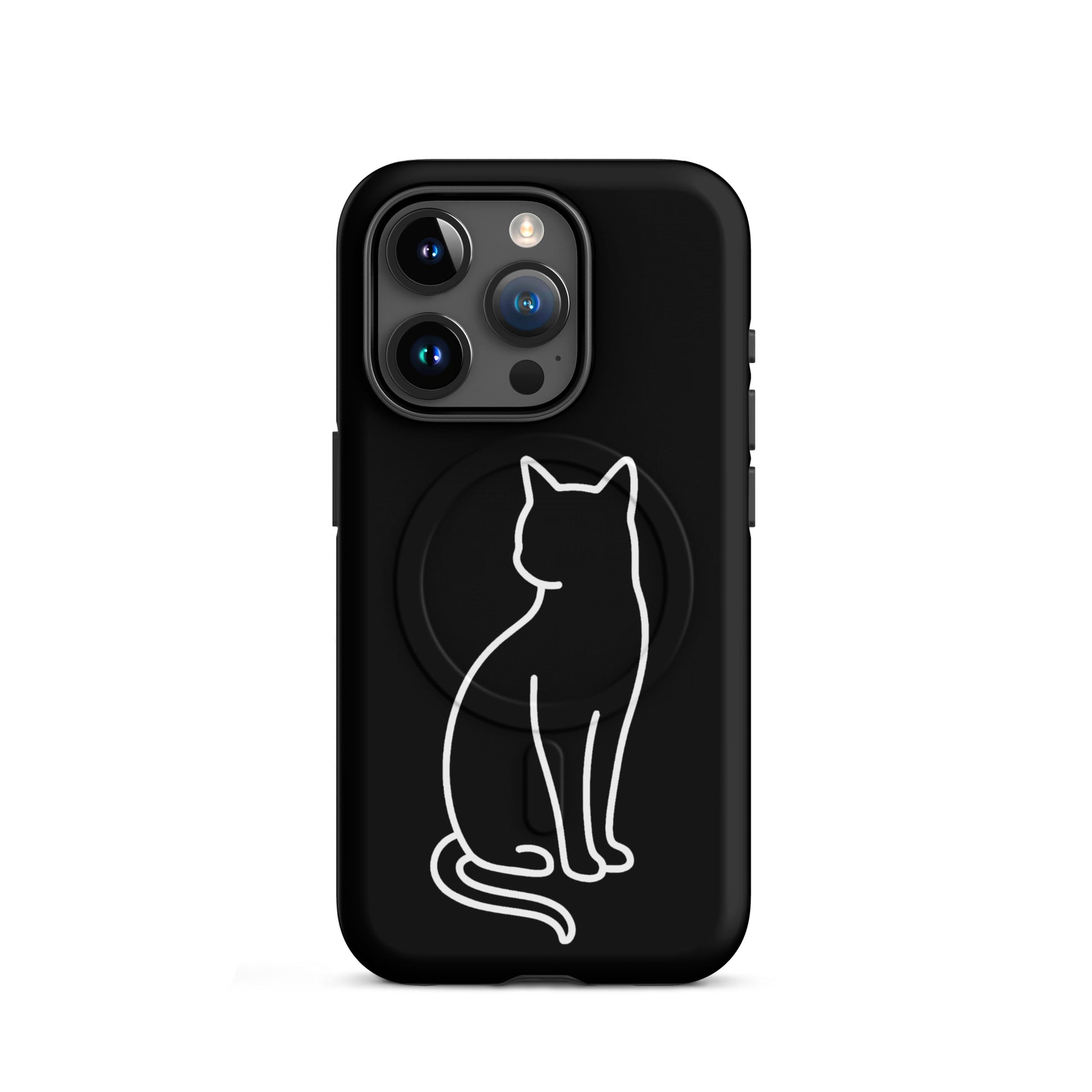 Magnetic Phone Case with stylish cat design for iPhone, featuring minimalist black and white outline of a cat.