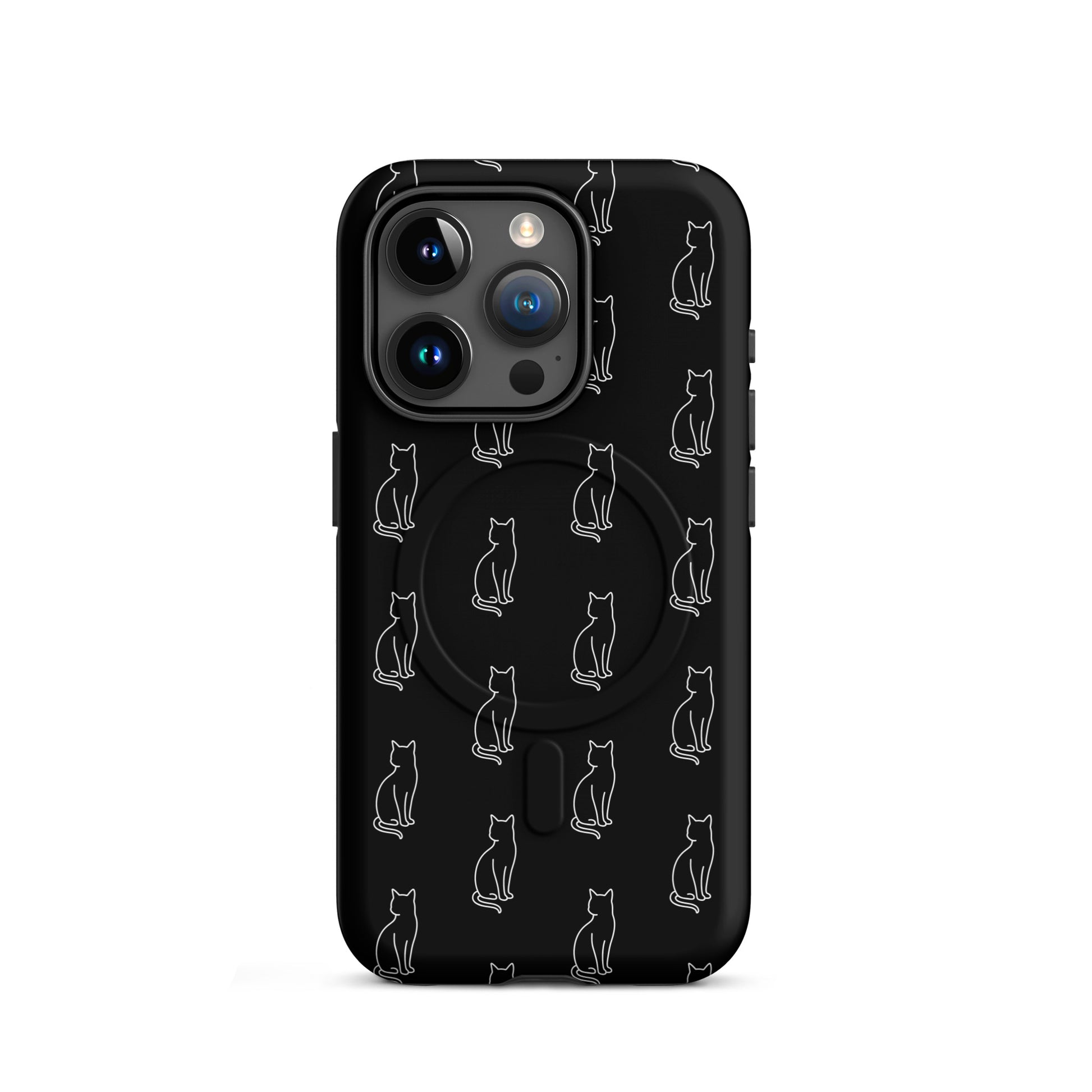 Magnetic Phone Case featuring minimalist black cat pattern on a sleek design.