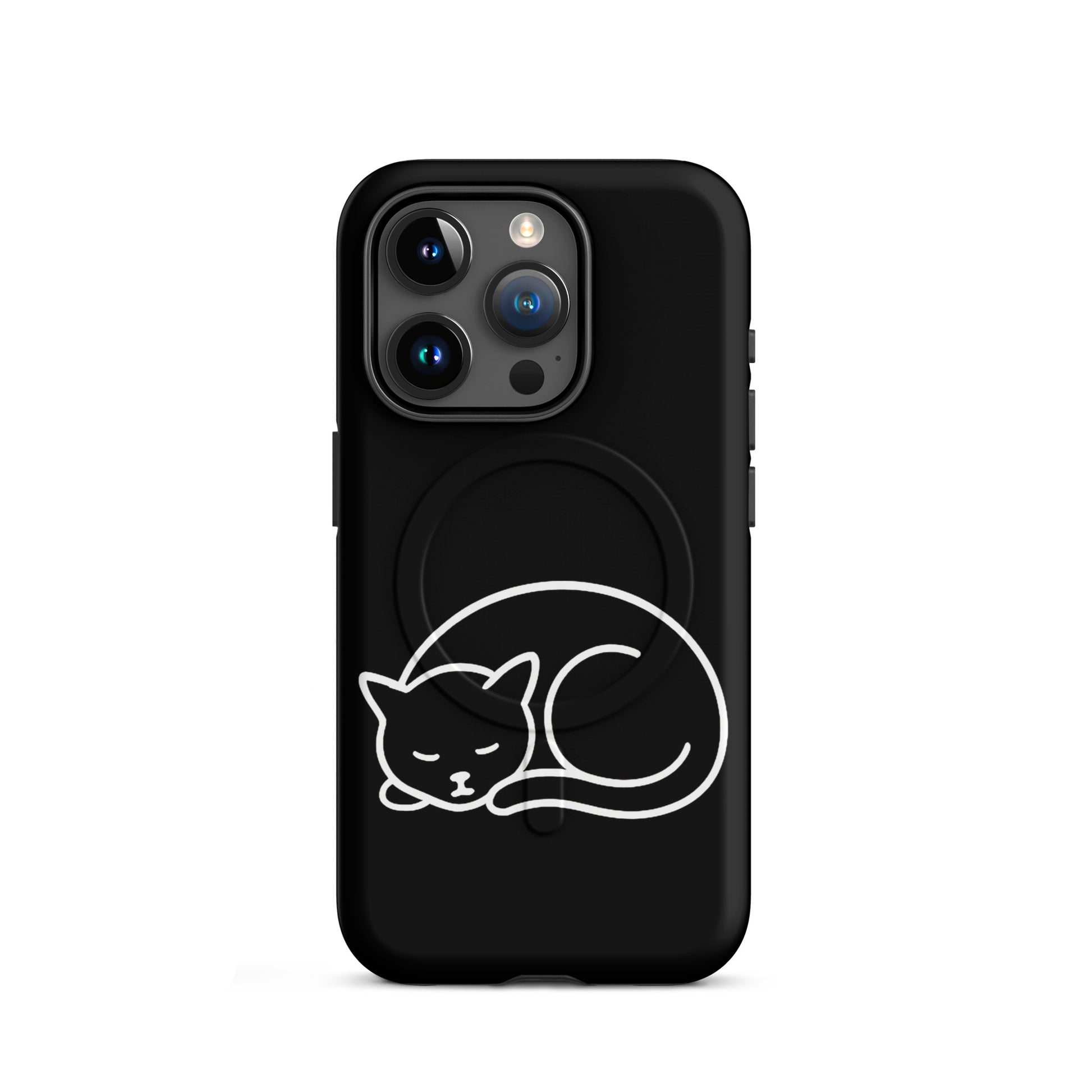 Magnetic Phone Case featuring a minimalist curled-up cat design for iPhone, providing dual-layer protection.