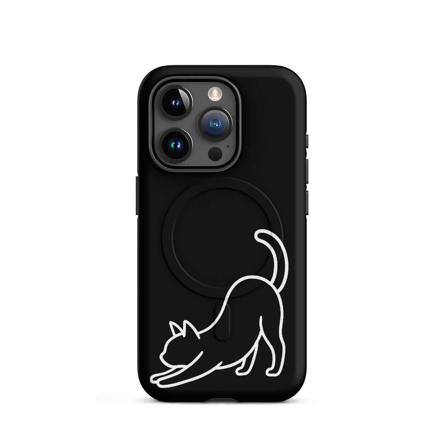 Magnetic Phone Case featuring a minimalist stretching cat design for iPhone, offering style and protection.