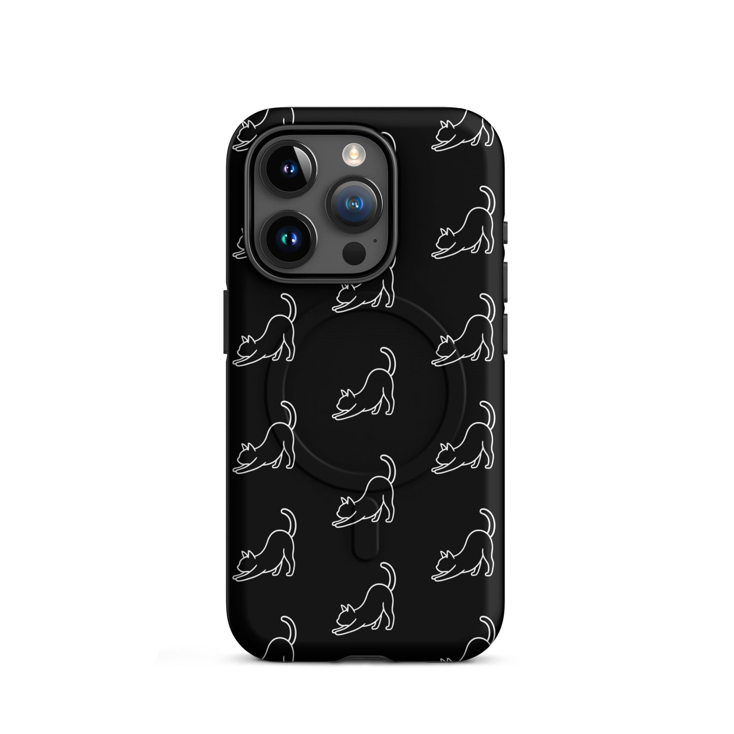 Magnetic Phone Case featuring minimalist stretching cat pattern designed for modern cat lovers.