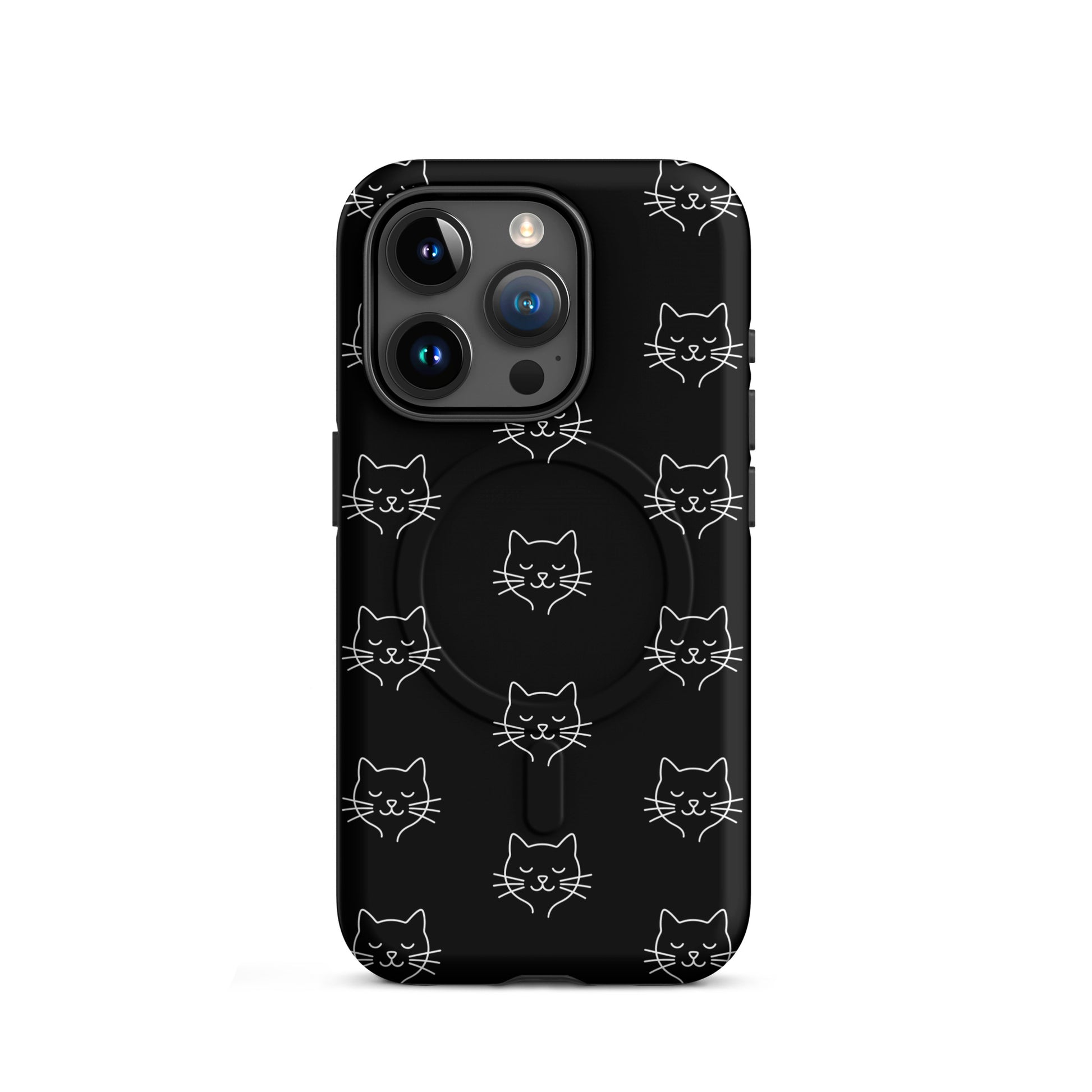 Magnetic Phone Case featuring cute minimalist cat pattern design for iPhone, ideal for cat enthusiasts.